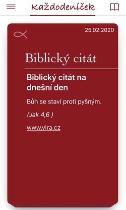 Každodeníček (IOS) aplikace pro zobrazení krátkých textů z webu vira.cz a pastorace.cz Každodeníček (IOS) aplikace pro zobrazení krátkých textů z webu vira.cz a pastorace.cz