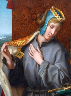 Svatá Anežka odkládá královský šat s pohledem upřeným na Krista na kříži, autor A. de Rhoden