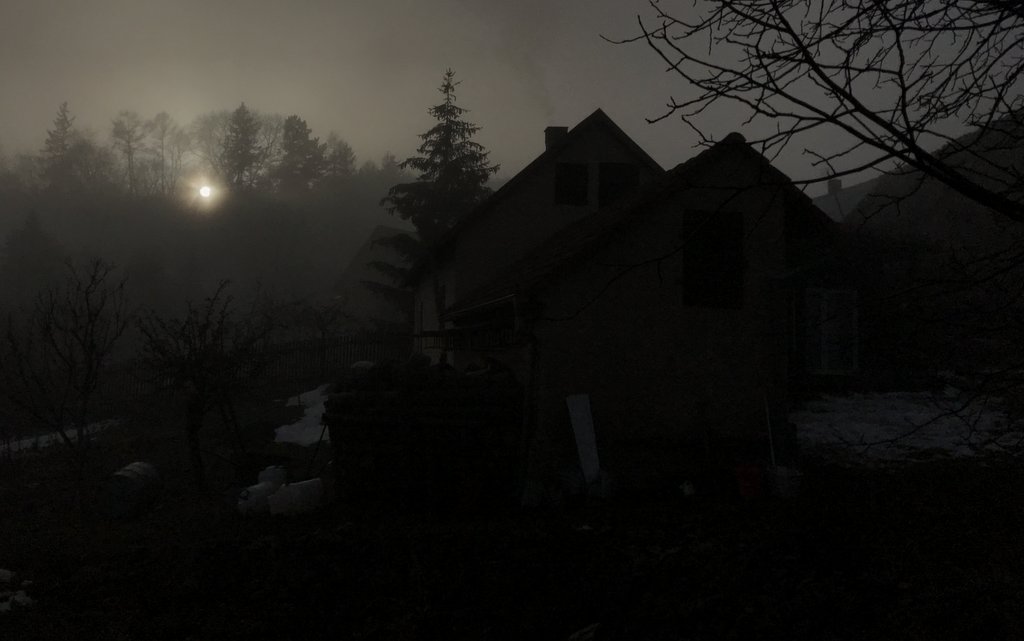 mlha, slunce, obzor / ima