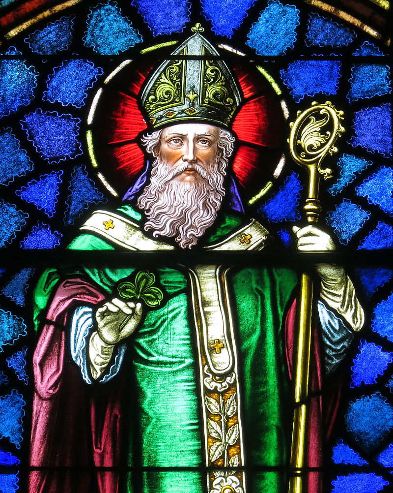 wikimedia / Stained-glass window of Saint Patrick from Saint Patrick Catholic Church, Junction City, Ohio, United States