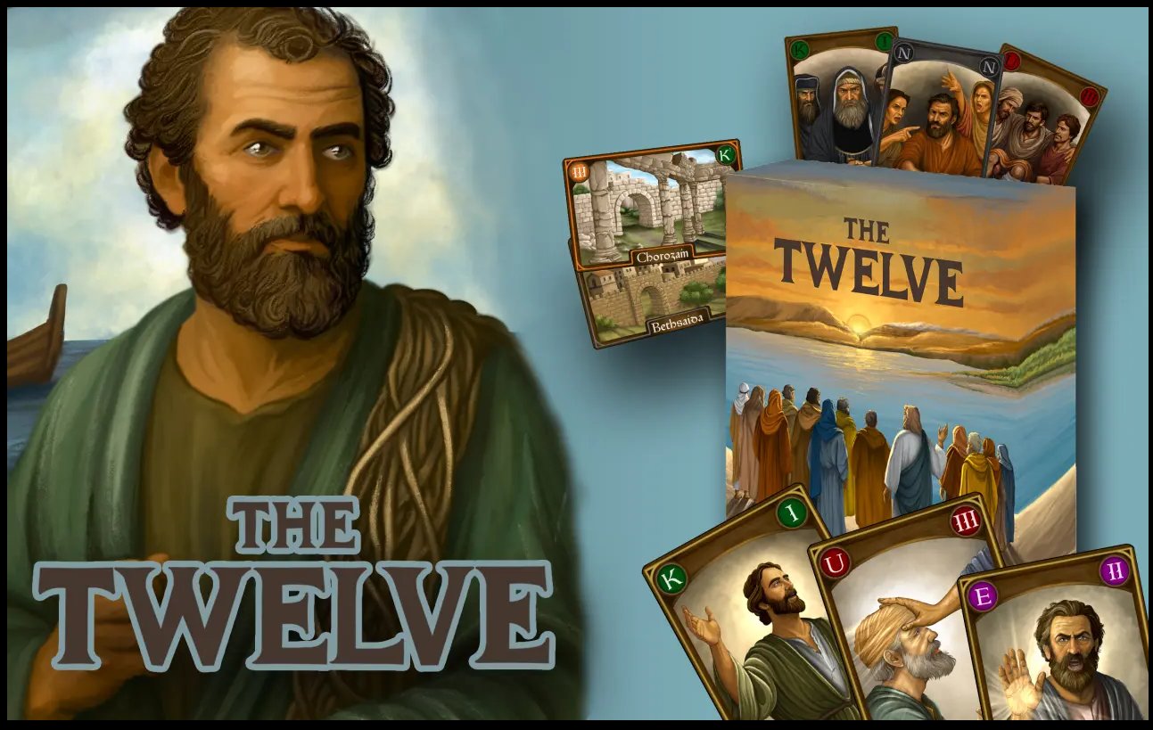 The Twelve je karetní hra inspirovaná příběhem dvanácti apoštolů ze 6. kapitoly Markova evangelia. Hráči se v ní stávají apoštoly, vytvářejí misijní dvojice a snaží se šířit poselství v jednotlivých obcích Galileje. Hra má jednoduchá pravidla, je určena pro 3–12 hráčů, s herním časem do 60 minut, a je vhodná pro děti od 8 let, rodiny, školy, farnosti i různé komunitní skupiny.