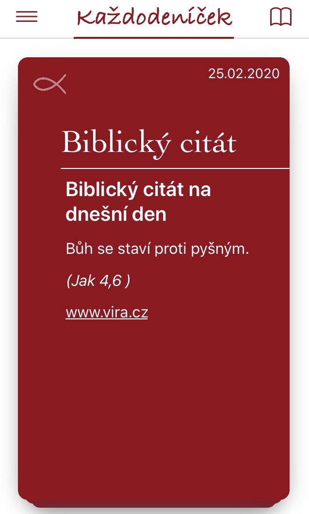 Každodeníček (IOS) aplikace pro zobrazení krátkých textů z webu vira.cz a pastorace.cz